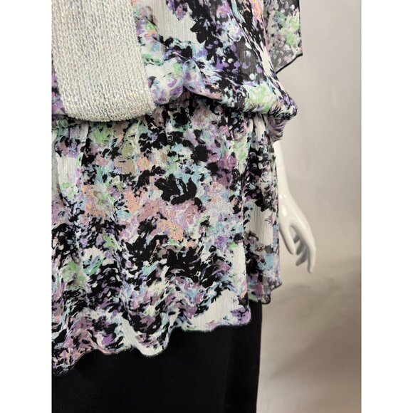 Badgley Mischka Floral Beaded V-Neck Blouson Top Gathered size L 100% Polyester - Picture 8 of 16